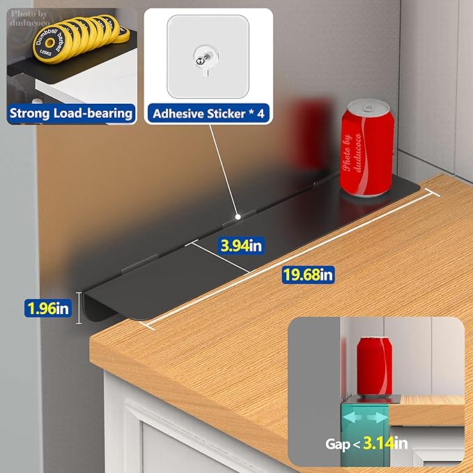 Metal Kitchen Refrigerator Gap Partition Countertop Gap Extension Board, Refrigerator Side Partition, Gap Covers Between Countertop And Walls, No Drill (Black, 19.68 * 3.93inch)