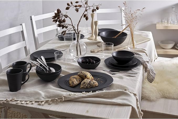 Oneida 895943 Ridge Black Mugs, Set Of 4