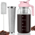 JunVpic Cold Brew Coffee Maker Jar - 64oz Thick Glass Multipurpose Mason Pitcher Spout Lid with Handle & Stainless Steel Filter for Iced Coffee, Lemonade, Ice Tea, Homemade Fruit Drinks Container