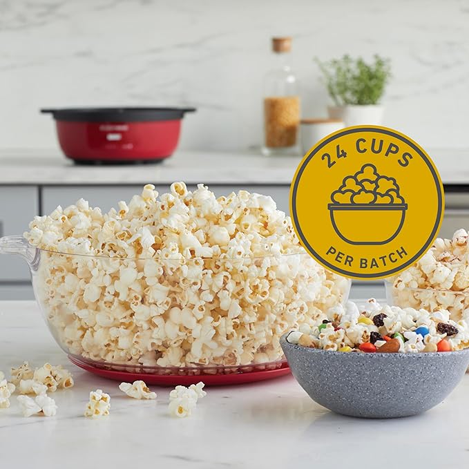 West Bend Stir Crazy Hot Oil Popcorn Popper, Popcorn Maker Machine with Large Serving Bowl Lid and Stirring Rod, 6-Qt., Red