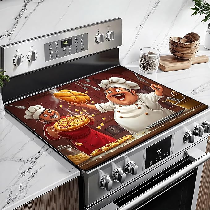 Heat-Resistant Glass Stove Top Cover with Anti-Slip Rubber Coating – Electric Stove Protector, Scratch-Resistant, Expands Counter Space, Stylish Kitchen Decor (Pizzas)
