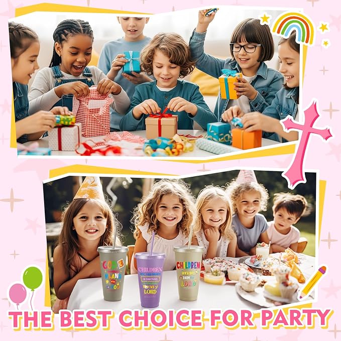Uiifan 30 Pcs Morandi Christian Cups for Kids, Vacation Bible School Gifts 24oz Pastel Reusable Plastic Tumblers with Lids Straws, Neutral Bible Verse Party Cups for Sunday School, Classroom, Holiday