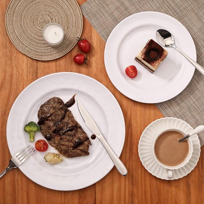 TP 12-Piece Melamine Dinnerware Sets, Plates and Bowls Dishes Set for 4, Break-Resistant & Non-Microwavable, Lightweight Dinner Plates, White
