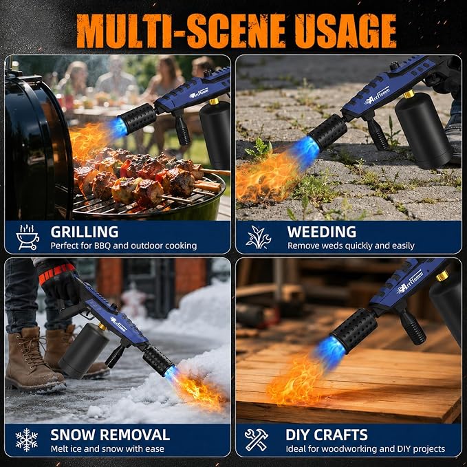 ARTFLAMM Powerful Propane Torch, Kitchen Blow Torch with Adjustable Flame, Detachable Cooking Torch for Searing Steak, Camping, BBQ, Welding (Tank Not Included)