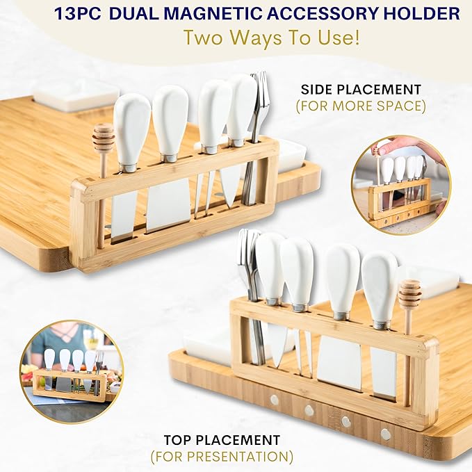 Large Charcuterie Boards Set: Bamboo Cheese Board and Knife Set- Unique for Mom 10 Entertaining Accessories, Christmas and Wedding Gifts for Couple, House Warming New Home
