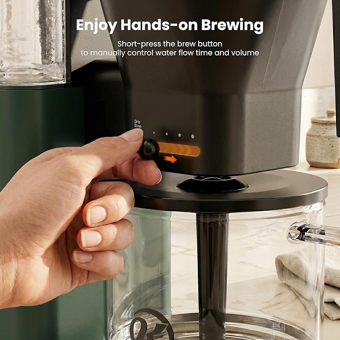Kismile 8-Cup Coffee Maker, SCA Certified Hot & Cold Brew Coffee Machine, 6-Min Quick Brew, Magnetic Anti-Drip, Adjustable Flow Control, Keep Warm, Dishwasher Safe, DIY Manual Mode, Olive Green