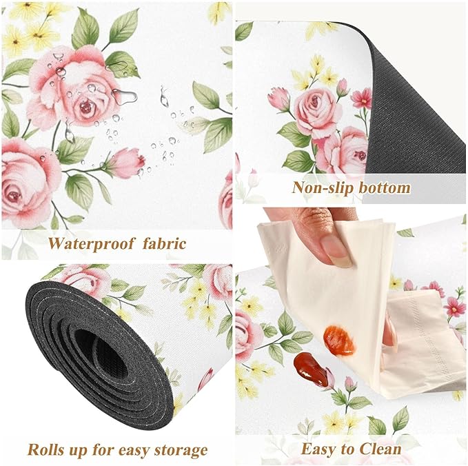 Flower Trivet Table Runner 40 Inches Long Pink Rose Flower Floral Heat Resistant Hot Pad Multi Purpose Mat for for Hot Pots Pans Kitchen Countertops
