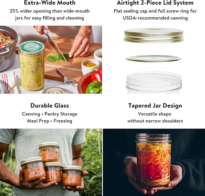 Le Parfait Familia Wiss 48oz (1.5L) Wide Mouth Glass Canning Jars – 3PK Made in France, Airtight 2-Piece Lid, Reusable Zero Waste & Eco-Friendly for Kitchen Storage, Meal Prep & Fermentation