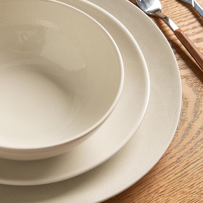 Ceramic Dinnerware Sets for 4,12 Pieces Plates and Bowls Sets, Plates Pasta Bowls Soup Bowls, Modern Stoneware Dishes, Reaction Glaze (White)