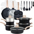 Simple Deluxe 25Pcs Ceramic Cookware Set, Nonstick & Non-Toxic Healthy Pots and Pans, Heat-Resistant Handles, Induction Cookware Sets with Frying Pans, Black