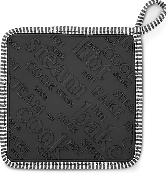 Zeal Silicone Square Trivet Mat & Hot Pot Holder Gingham Red (20cm/8”) - Dark Grey, V119T