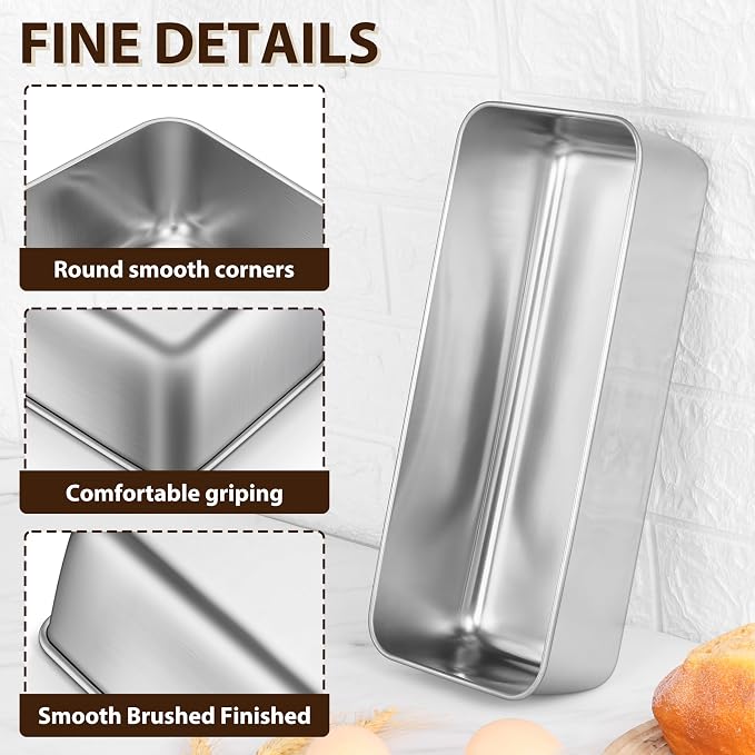 P&P CHEF Loaf Pans for Baking Bread, 12 x 5 Inch Large Stainless Steel Bread Loaf Pan Tins for Homemade Meatloaf Cake Brownies, Healthy & Sturdy, Oven & Dishwasher Safe, 2Pcs