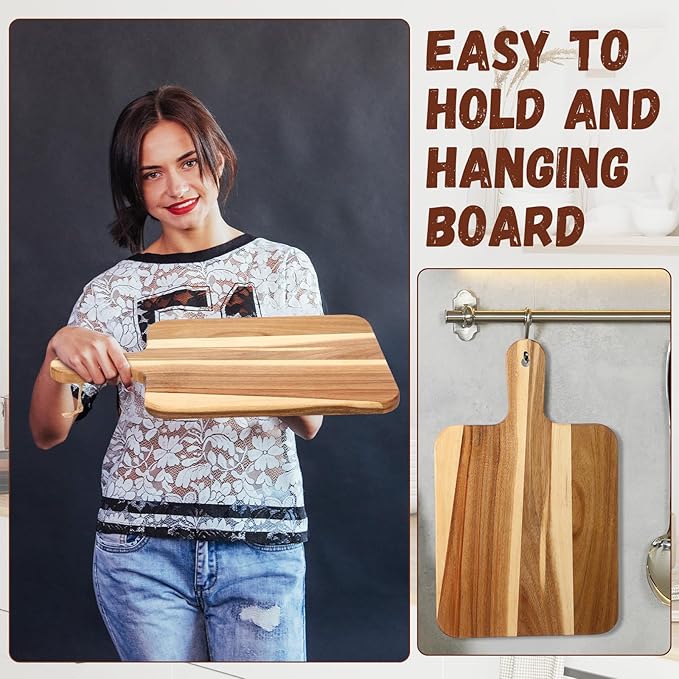 Geetery 16 Pcs Acacia Wood Cutting Board with Handles Bulk, Wooden Charcuterie Boards Serving Chopping Boards for Kitchen, Pizza, Bread, Vegetables, Laser Engraving, Housewarming Gifts(16 x 10 Inch)