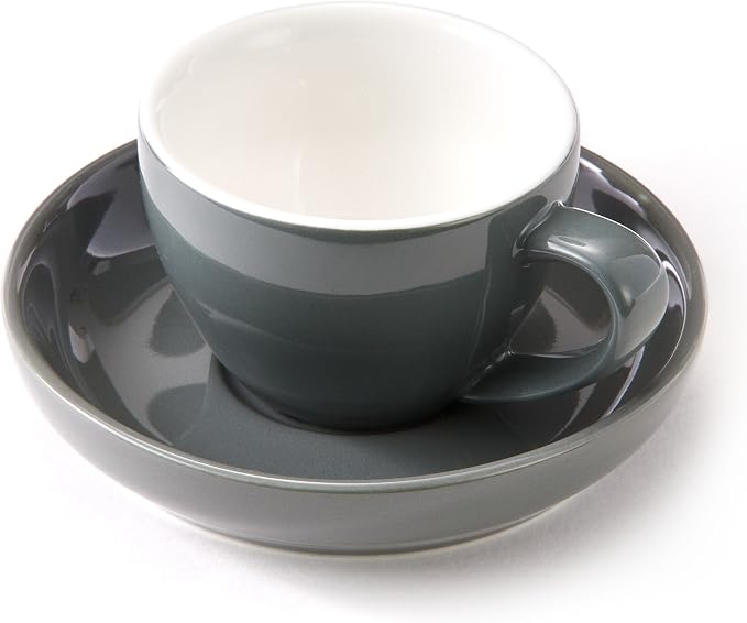 Espresso Cups and Saucers by Easy Living Goods - 3-Ounce Demitasse for Coffee, Set of 4, Assorted Colors (Modern)