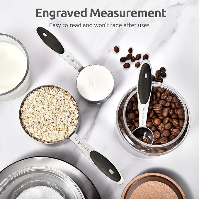 U-Taste 18/8 Stainless Steel Measuring Spoons Set for Dry and Liquid Ingredients(Set of 9), and Upgraded Measuring Cups and Spoons Set of 10 with Reinforced Welded Handle (Black)