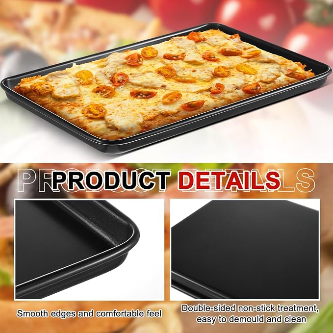 2 Pcs 15.6 Inch Grandma Style Pizza Pan Hard Rectangular Black Non Stick Sicilian Style Carbon Steel Pizza Pan Dish Pre Seasoned Bakeware Kitchenware