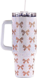 Simply Southern | 40 oz Tumbler with Straw and Lid | Insulated Cup Reusable Stainless Steel Water Bottle Travel Mug Cupholder Friendly | Great Gifts (Sequined -Bow White)