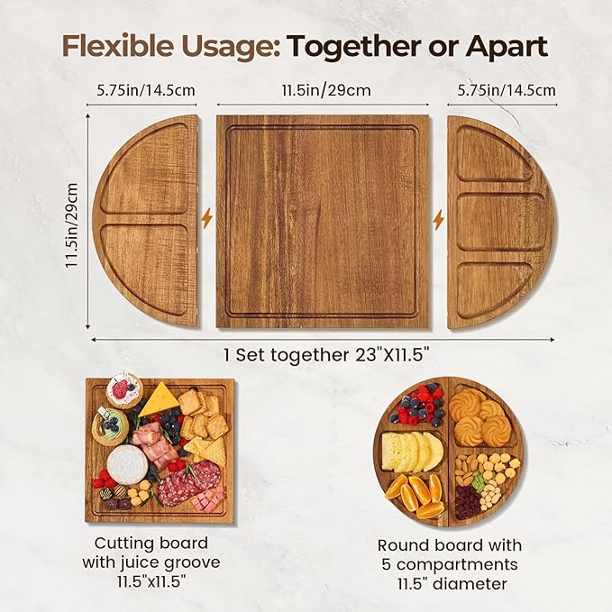 Acacia Wood Charcuterie Board Set - Cheese Board Set with Magnetic - House Warming Gifts New Home, Wedding Gift for Couple, Bridal Shower Gift, Gifts for Mom & Women, Perfect for Party