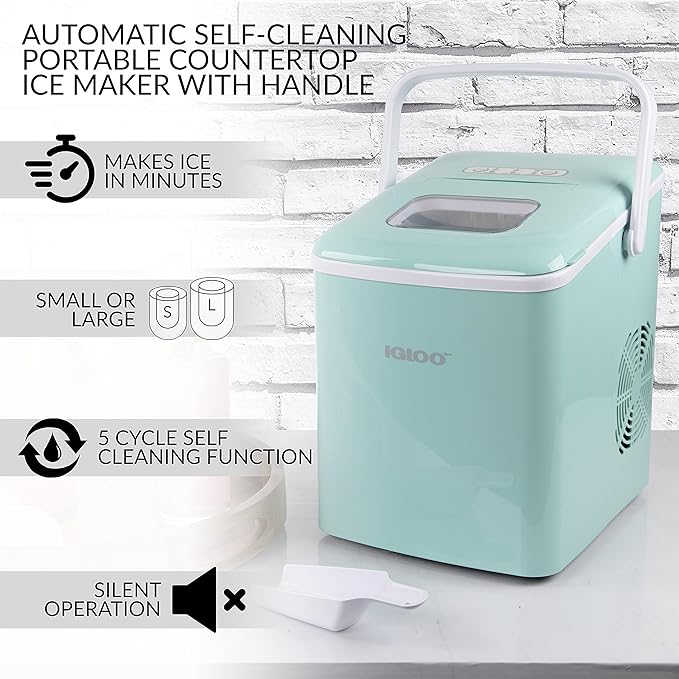 Igloo Automatic Self-Cleaning Portable Electric Countertop Ice Maker Machine with Handle, 26 Pounds in 24 Hours & Keurig K-Elite Single-Serve K-Cup Pod Coffee Maker, Brushed Silver
