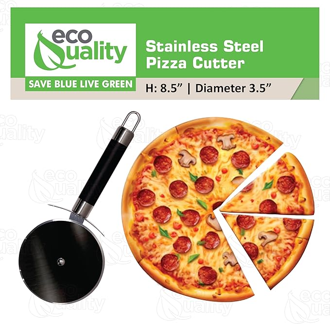 EcoQuality Stainless Steel Pizza Cutter Wheel with Sharp Blade for Cutting Pies, Pizza, Crusts Built in Finger Guard for Safety, Comfortable Grip, Dishwasher Safe - 8.5inch (4)