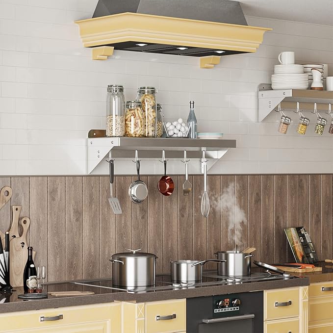 12" x 24" NSF Certified Stainless Steel Wall Mount Shelf - Multifunctional Metal Storage Rack with Backsplash and 5 Hooks