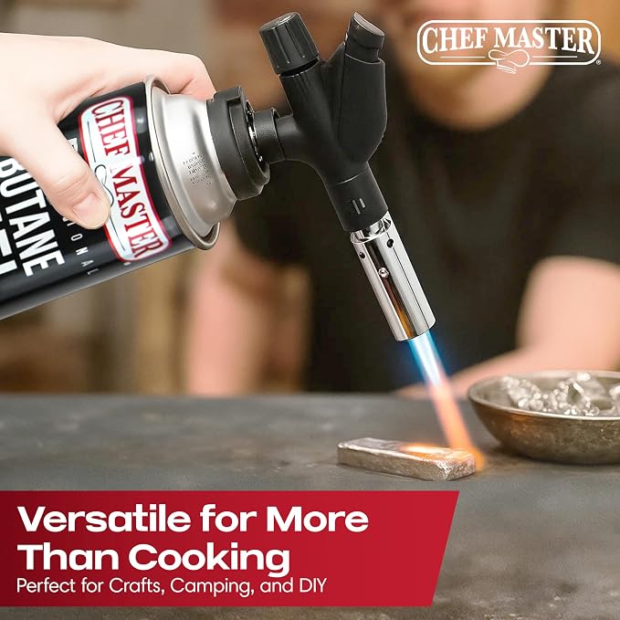 Chef's Torch, Kitchen Torch, Cooking Torch, Refillable Butane Torch Lighter w/ Adjustable Flame for Searing Steaks, Creme Brulee, Desserts, BBQ, Baking, Craft by Chef Master 90014(Butane Not Included)