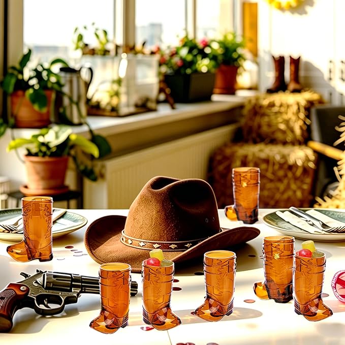 Aodaer 144 Pieces 1 OZ Brown Cowboy Boot Shot Glass Mini Plastic Boot Shot Cups Western Cowboy Glasses Reusable Beer Mugs for Cowgirl Party Decorations Birthday Bachelorette Party Favors