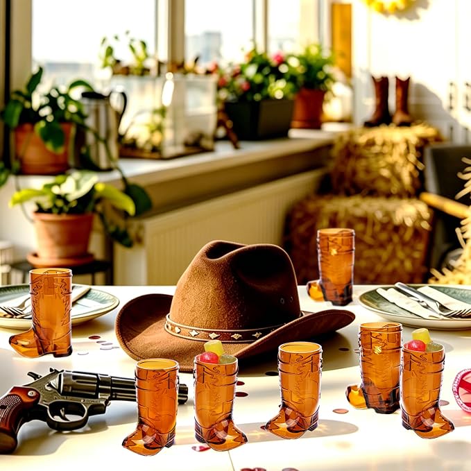 Aodaer 72 Pieces 1 OZ Brown Cowboy Boot Shot Glasses Mini Plastic Boot Shot Cups Western Cowboy Glasses Reusable Beer Mugs for Cowgirl Party Decorations Birthday Bachelorette Party Favors
