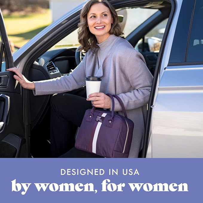 Fit & Fresh Bloomington Lunch Bag for Women - Insulated Large Lunch Box for Work with Containers, Leak-Resistant, Stain-Resistant, Zipper Closure, Plum Stripe