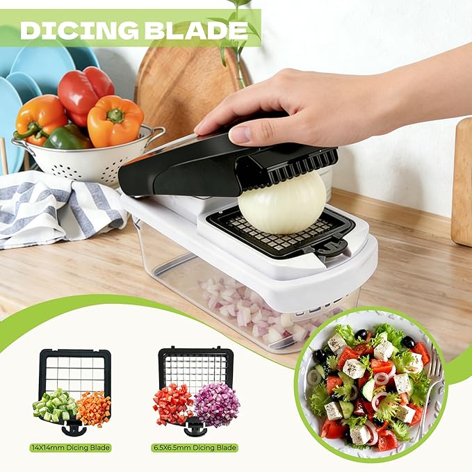 Multifunctional 17 in 1 Mandoline Slicer for Kitchen, Potato Slicer & Veggie Chopper with 6 Blades, Peeler, Safety Gloves, Easy Clean Food Chopper