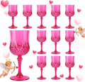 Plastic Wine Glasses, Plastic Goblets Vintage Style Cordial Unbreakable Drinking Glasses, Reusable Drinkware for Wedding Reception, Grand Event Party Supplies (12, Hot Pink)