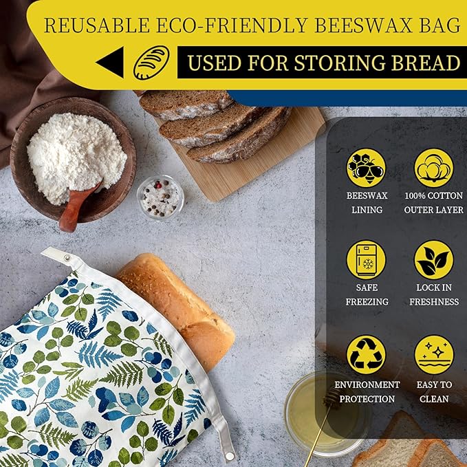 Reusable Beeswax Bread Storage Bag, Floral Pattern with Lemon Design, Eco Storage Solution for Fresh Baked Goods
