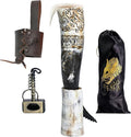 FENRIR Viking Drinking Horns With Stand Leather Hoster | Thor Bottle Opener | Norse Medieval Authentic Ox Horn for Ale, Mead, Whiskey | Unique Gifts for Men | 16-20 oz Triple Horn of Odin