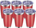 VEGOND 20oz Tumbler with Lid and Straw Stainless Steel Tumbler Cup Bulk Vacuum Insulated Double Wall Travel Coffee Mug Powder Coated Coffee Cup, Red, 6 Pack