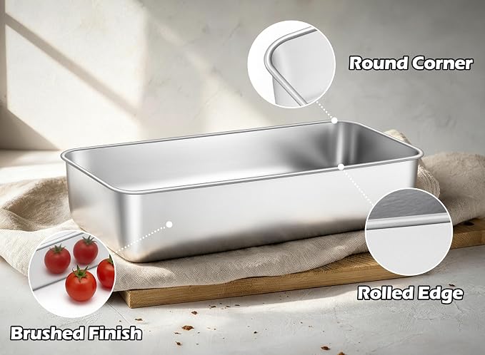 Leonyo 12x5IN Large Stainless Steel Loaf Pans for Baking Bread, 2 Pack | Non-Toxic Long Rectangular Metal Sandwich Bread Loaf Pans Tin for Homemade Meatloaf Sourdough Bread, Dishwasher Safe