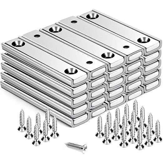 TRYMAG Strong Bar Magnets with Hole, 80 Lbs Heavy Duty Neodymium Rectangular Pot Magnet with Screws for Wall Mounting, 25 Pack Rare Earth Magnets Strips for Garage, Workshop - 60x13.5x5mm