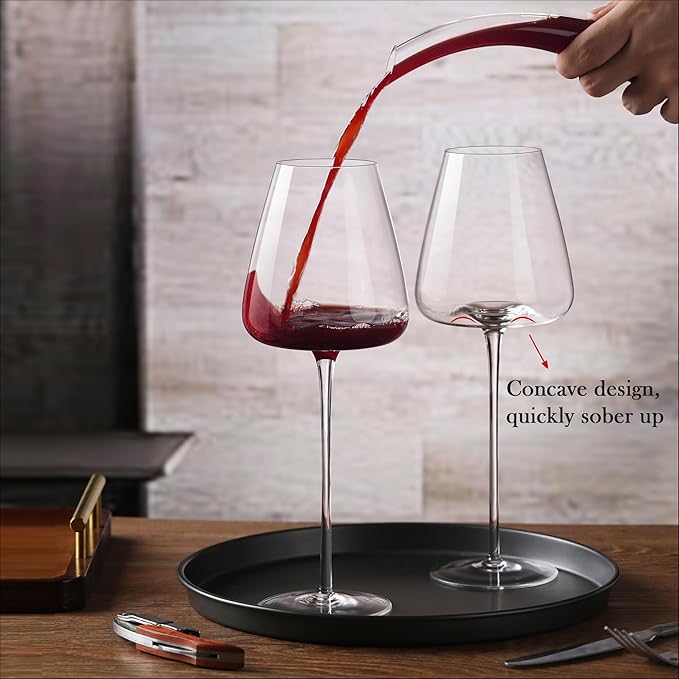 Crystal Wine Glasses Set of 4, Hand Blown Wine Glass 22OZ, Wine Glasses for Red/White, Thin Rim, Long Stem, Unique Gift for Wedding, Christmas