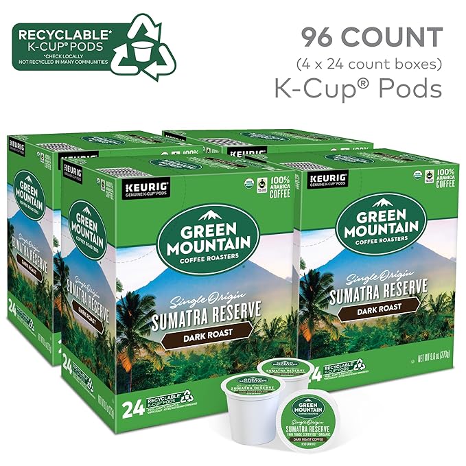 Green Mountain Coffee Roasters Sumatra Reserve, Single-Serve Keurig K-Cup Pods, Dark Roast Coffee Pods, 96 Count