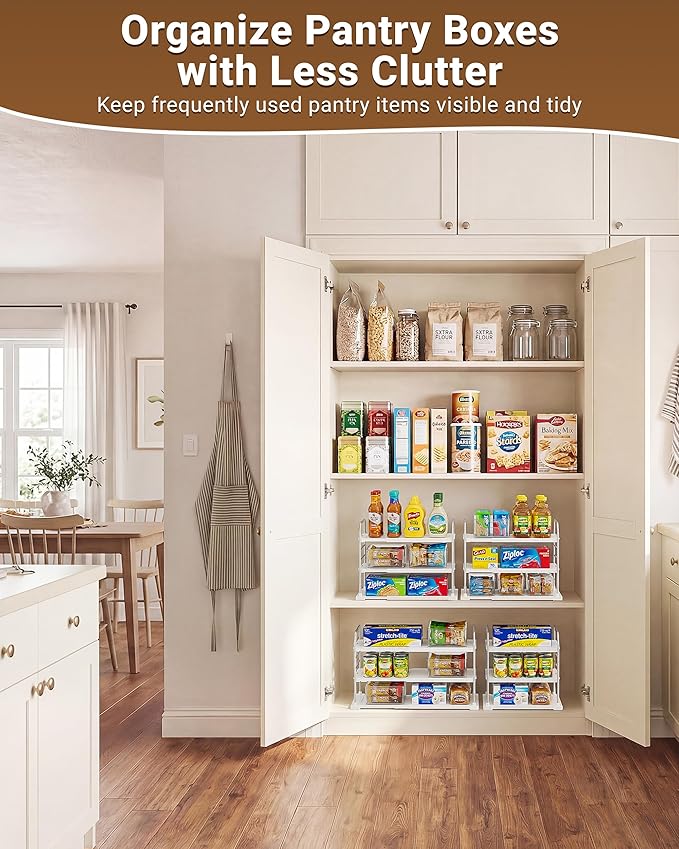 EVERIE Extendable 3-Tier Kitchen Cabinet & Pantry Organizer for Plastic Wrap, Foil & Storage Bags, Adjustable Heavy Duty Shelf Rack for Wrap Boxes, Jars & Snack Boxes (11–16.7 in Wide), Pack of 2