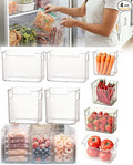 Clear Plastic Freezer Storage Bins, 4 Pack Stackable Refrigerator Organizer Containers with Handles for Meat, Veggies, and Pantry (2PS Small Size*2ps Large)