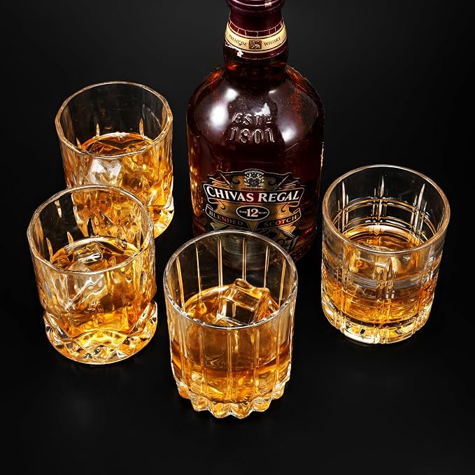 KANARS Old Fashioned Whiskey Glasses - 3 Designs Bourbon Glass 10 oz with Luxury Box - Ultra Clear Crystal Rocks Barware for Scotch, Irish Whisky, Rum and Cocktail, Men Gift for Father's Day