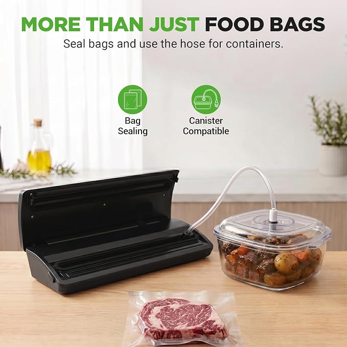 NutriChef Vacuum Sealer for Food - Automatic Electric Air Sealing Preserver System with Gentle and Normal Modes, Roll Cutter, Reusable Bags, Meal Prep Storage, Suitable for Dry/Moist Foods
