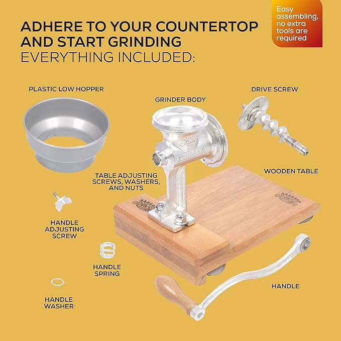 Corona Cast Iron Grain Mill with Wooden Table, Manual Grinder with Table For Corn, Rice, Lentils, Chickpeas, Cast Iron Grinder For Domestic Use