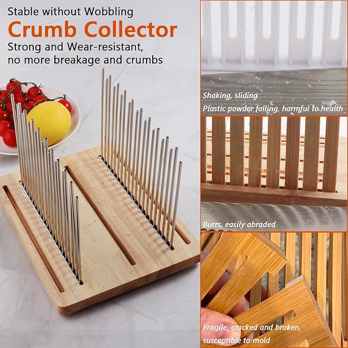 Bread Slicer, Stainless Steel Bread Slicer for Homemade Bread,Adjustable Bread Slicing Guide, Foldable and Compact Cutting Guide, Durable and Stable Wooden Structure for Bread Loaf Slicer