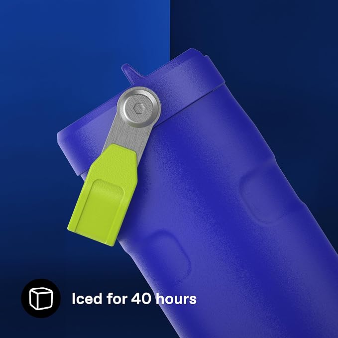 Stanley 1913 Flip Straw Drinking Bottle 0.47 L Cobalt Chartreuse | Cools for 8 hours. - 40 hours. ice-cooled, leak-proof, BPA-free, dishwasher-safe