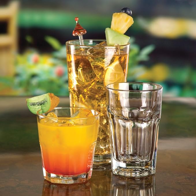 Libbey Gibraltar DuraTuff Drinking Glass Drinking Cup Set, Iconic Heavy Base Bar Glassware hick Drinking Glasses Set of 12, 14-Ounce Juice Glasses