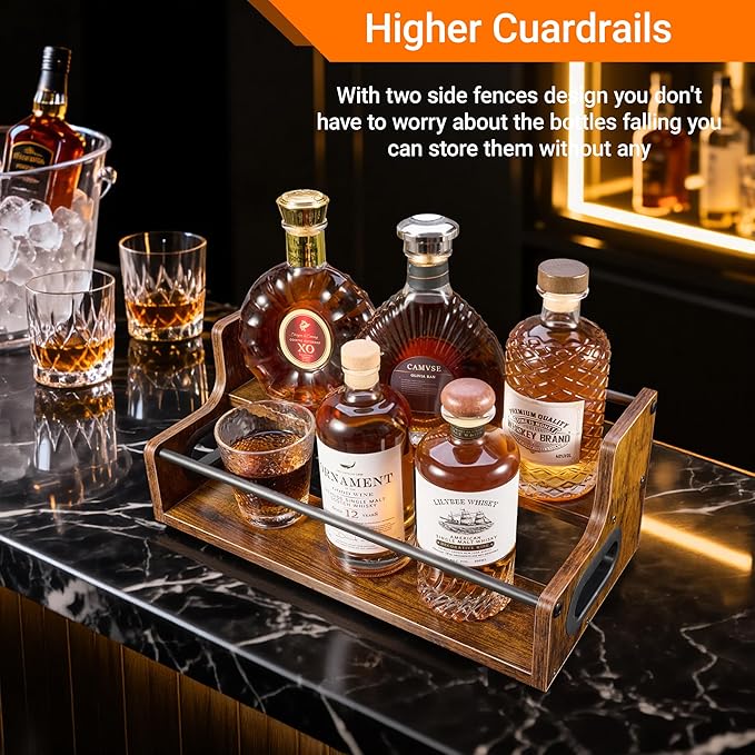 YQBRAO 2-Tier Liquor Bottle Display Shelf, Coffee Syrup Rack Organizer, Water Bottle Organizer, Mini Bar Cabinet, Rustic Bar Shelves for Liquor Whiskey, Spirits