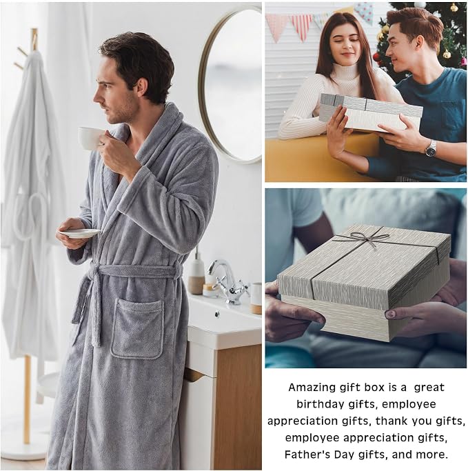 Nuogo 15 Pcs Birthday Gifts for Men Beard Care Set for Him Dad Birthday Gifts Basket Ideas Kit for Men Tumbler Bath Robe for Father's Day Dad Husband Boyfriend Box(Unhooded,Grey)