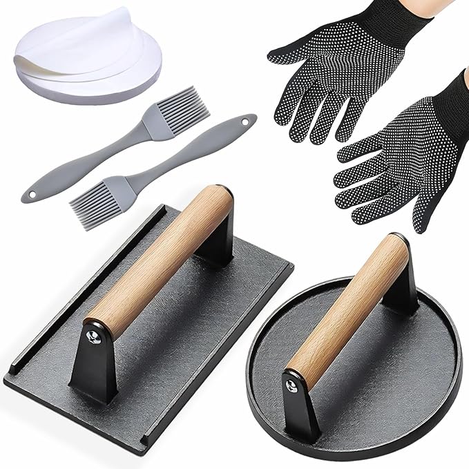 Smash Burger Press Kit 56 Pcs,7.9 Inch Cast Iron Hamburger Smasher Tool,Grill Press,Bacon Press,Burger Smasher For Grill And Griddle Accessories,Barbecues And Tailgates