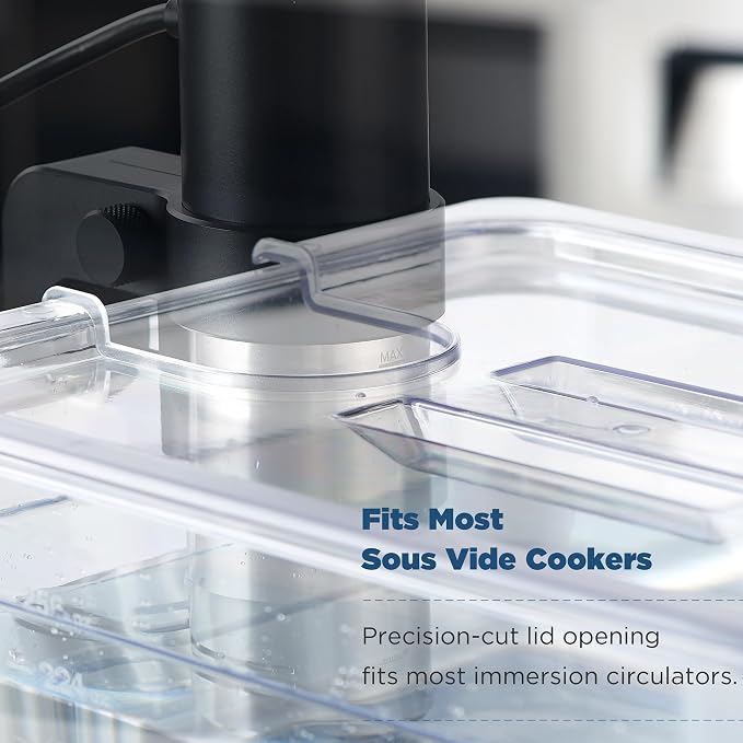 CURTA 26 Qt Extra Large Sous Vide Container with Notched Lid, 1/1 Full Size 8" Deep Polycarbonate Water Bath Tub, Fits Anova and Most Cookers (Immersion Circulator NOT Included)